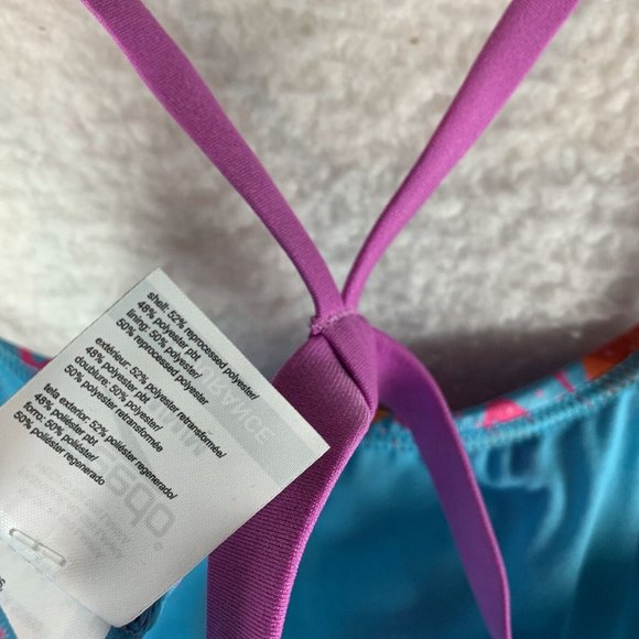 Speedo Bikini Top Women's Medium Blue Flamingo Dot Fixed Back Performance 8066 - Picture 4 of 6